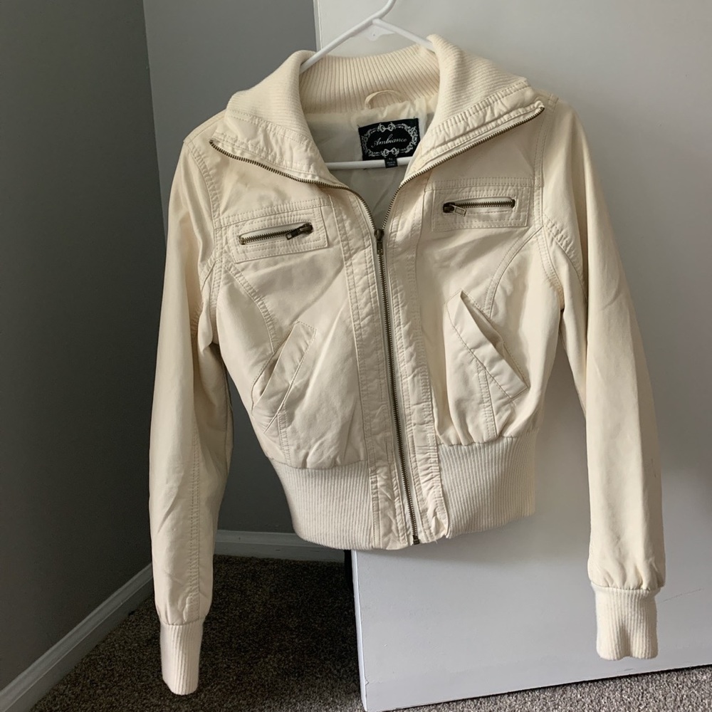 cream leather jacket
